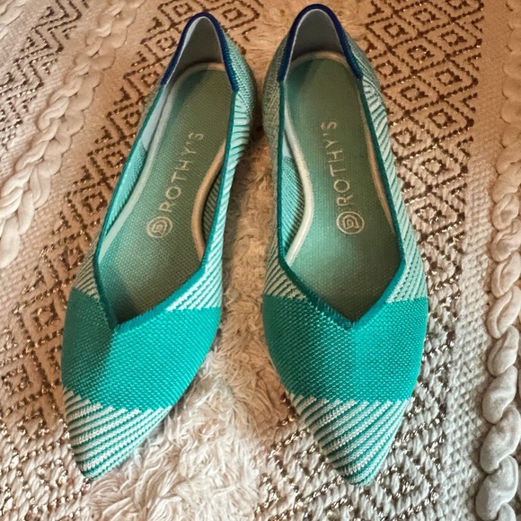 Rothy’s Turquoise Calypso Stripe The Pointe Flats - Picture 1 of 9
